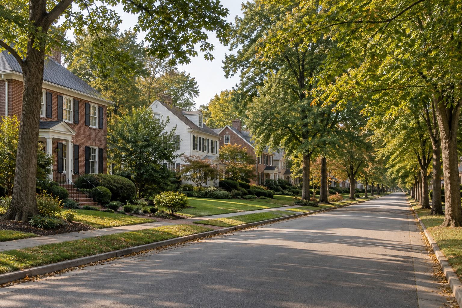 A quiet tree lined Greensboro residential street, illustrative